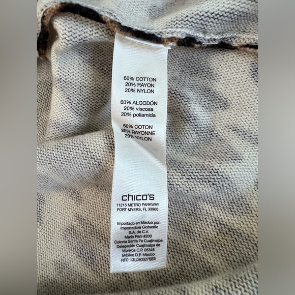 Chico's Brown Biege Leopard Cheetah Boat Neck Short Sleeve Cotton Blend Sz 1 (1X - Picture 6 of 9